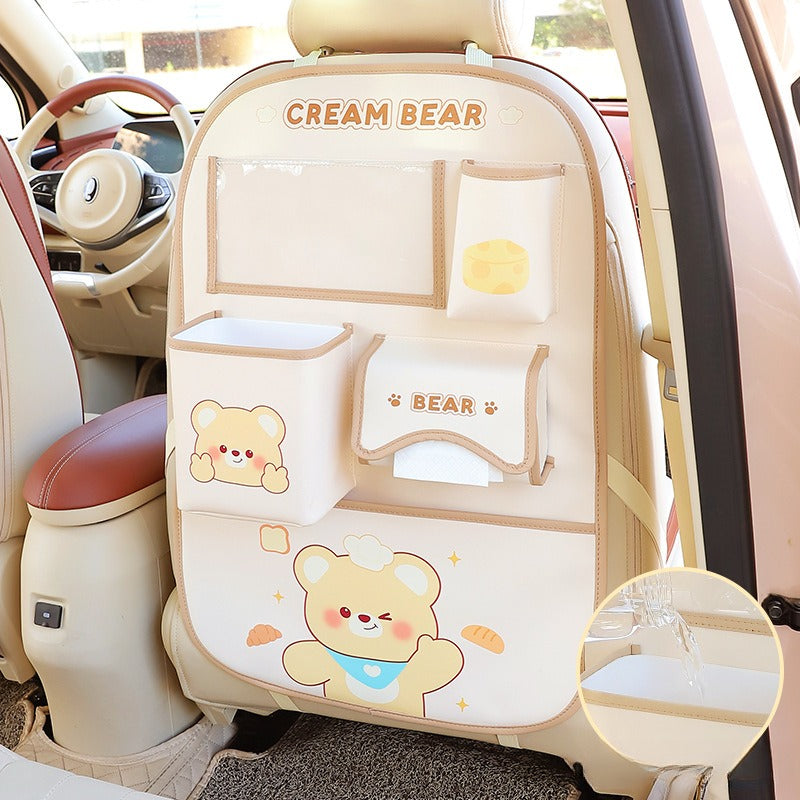 Cartoon Car Seat Back Organizer & Kick Pad | Multi-Function Storage