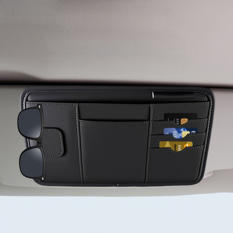 Leather Car Sun Visor Organizer | Sunglasses & Card Holder
